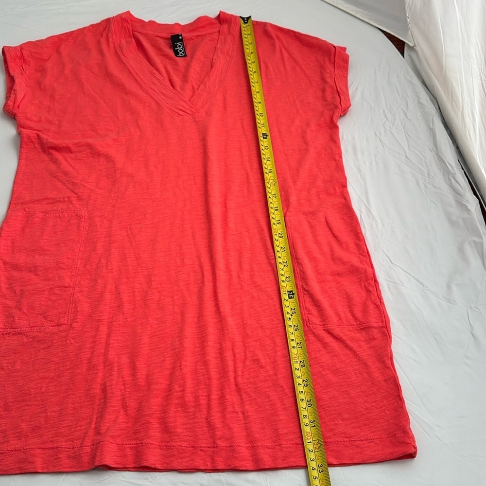 Bobi coral wide band v-neck slubbed casual short sleeve t-shirt dress - Picture 7 of 12